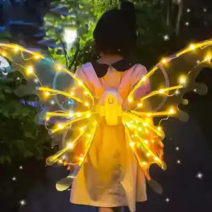 Asas de Fada e Borboleta Elétricas Cintilantes com Luzes LED e Música para Crianças